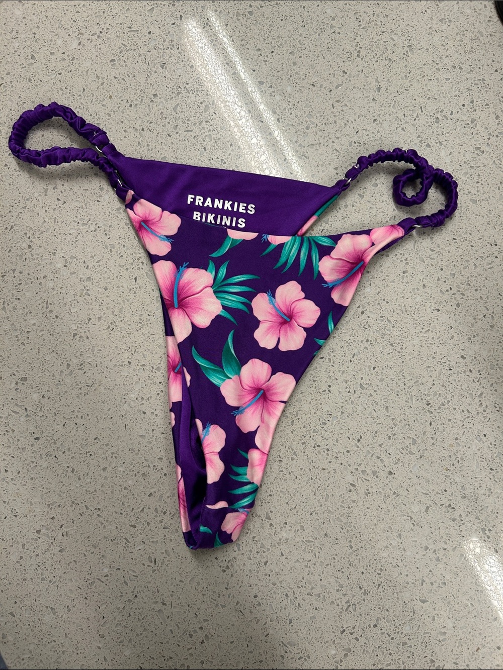 Frankies Bikinis Purple Floral Logo Bikini Bottom only